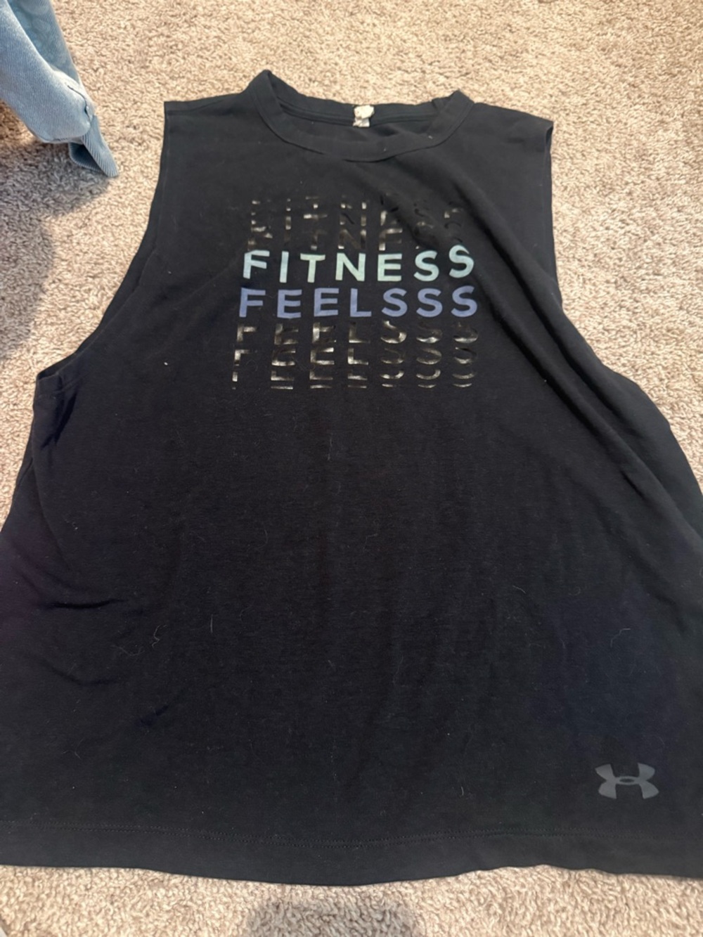 Under Armour Black Muscle Tank with Blue-Green Ombre 'Fitness Feels' Graphic